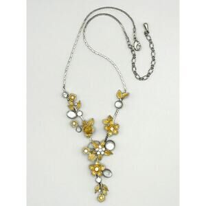Yellow Enamel Flower Rhinestone Y-Drop Necklace